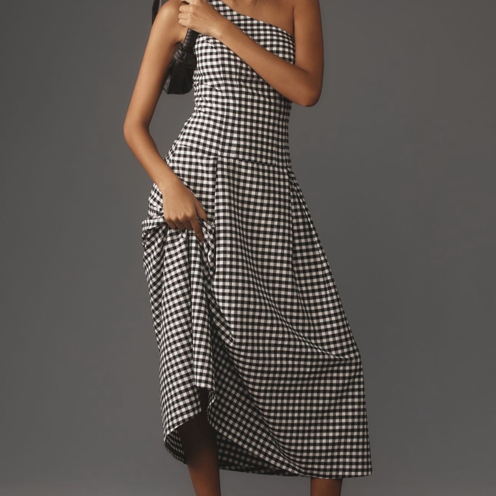 NOT FOR SALE Anthropologie Black and White Gingham One-Shoulder Dress